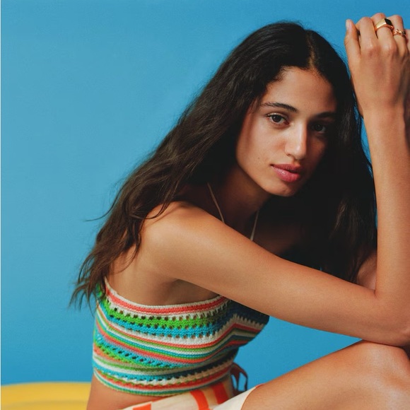 MANGO MNG Halter neck crochet crop top boho retro Coachella - Picture 12 of 12